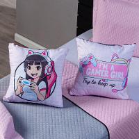 Par De Capas De Almofadas Estampadas Girl Gamer Rosa 45cm X 45cm Para Quarto - 4