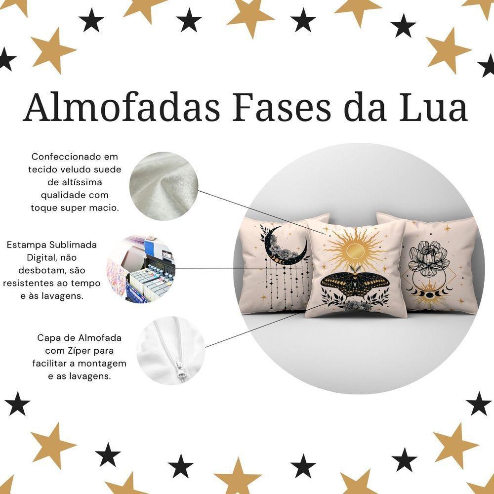 Trio Capas De Almofadas Fases Da Lua Estampadas Em Veludo Suede 45cm X 45cm Para Sala Bege - 3