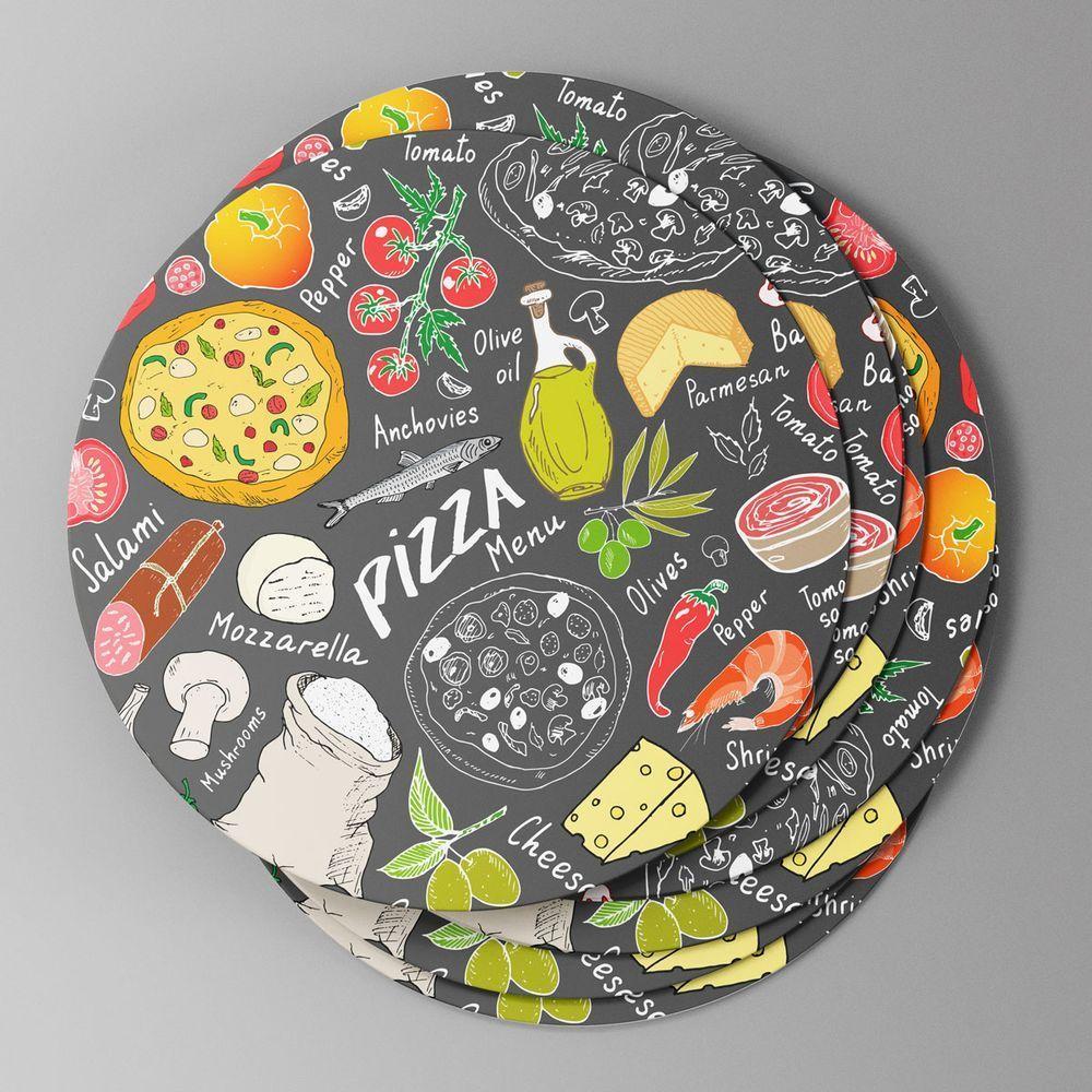 Capa De Sousplat Estampado Com Guardanapos Mesa Posta Jogo Americano 10 Lugares Pizza Cinza - 3