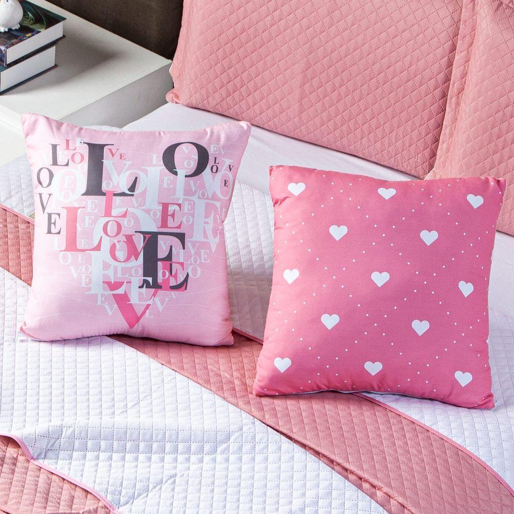 Par De Capas De Almofadas Estampadas Love Rosê 45cm X 45cm Para Quarto - 2