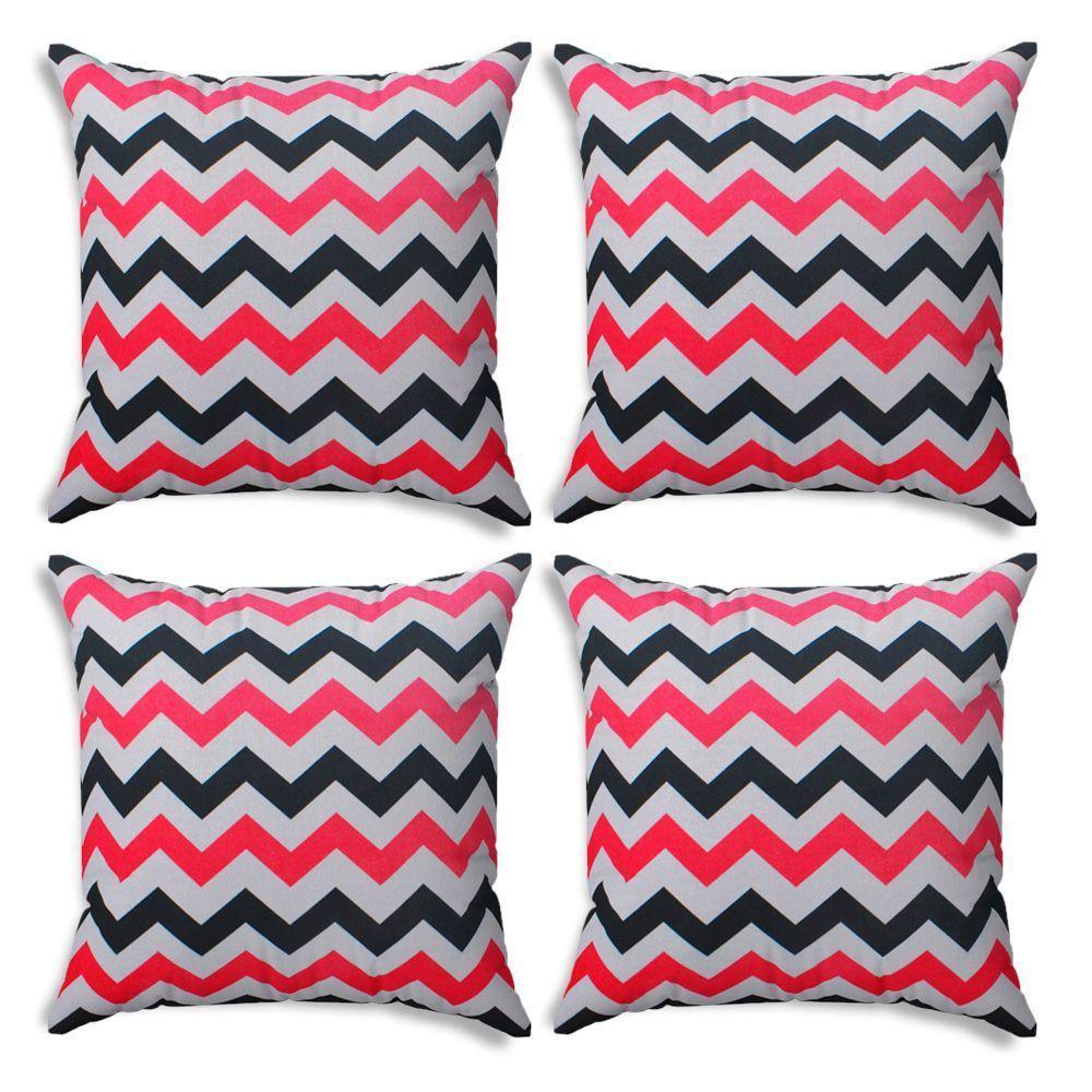 Kit 04 Capas Para Almofada Tecido Estampado Zig Zag Rosa E Preto D103 42x42 Cm - D'rossi - 1