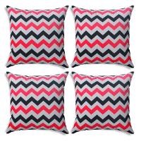 Kit 04 Capas Para Almofada Tecido Estampado Zig Zag Rosa E Preto D103 42x42 Cm - D'rossi - 1