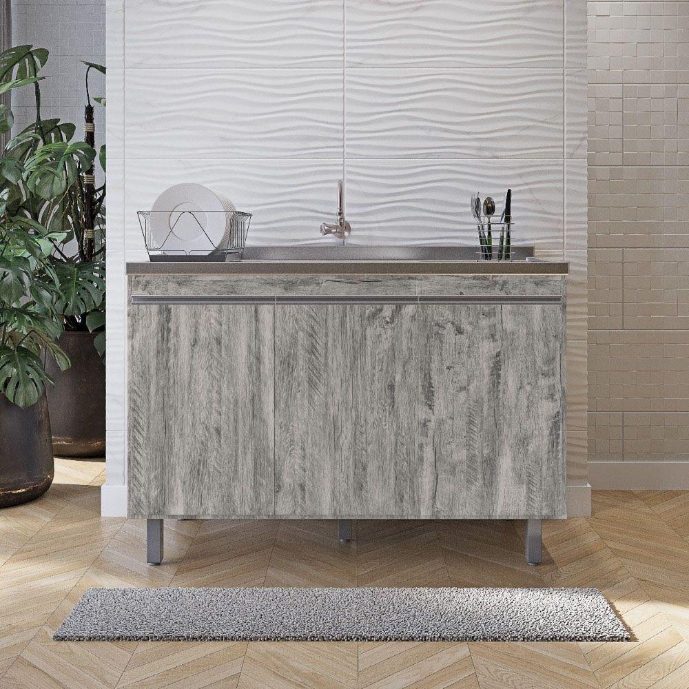 Balcão Gabinete De Pia Sem Tampo 120cm 3 Portas Malu - Nathan Móveis Cor Rustico - 4