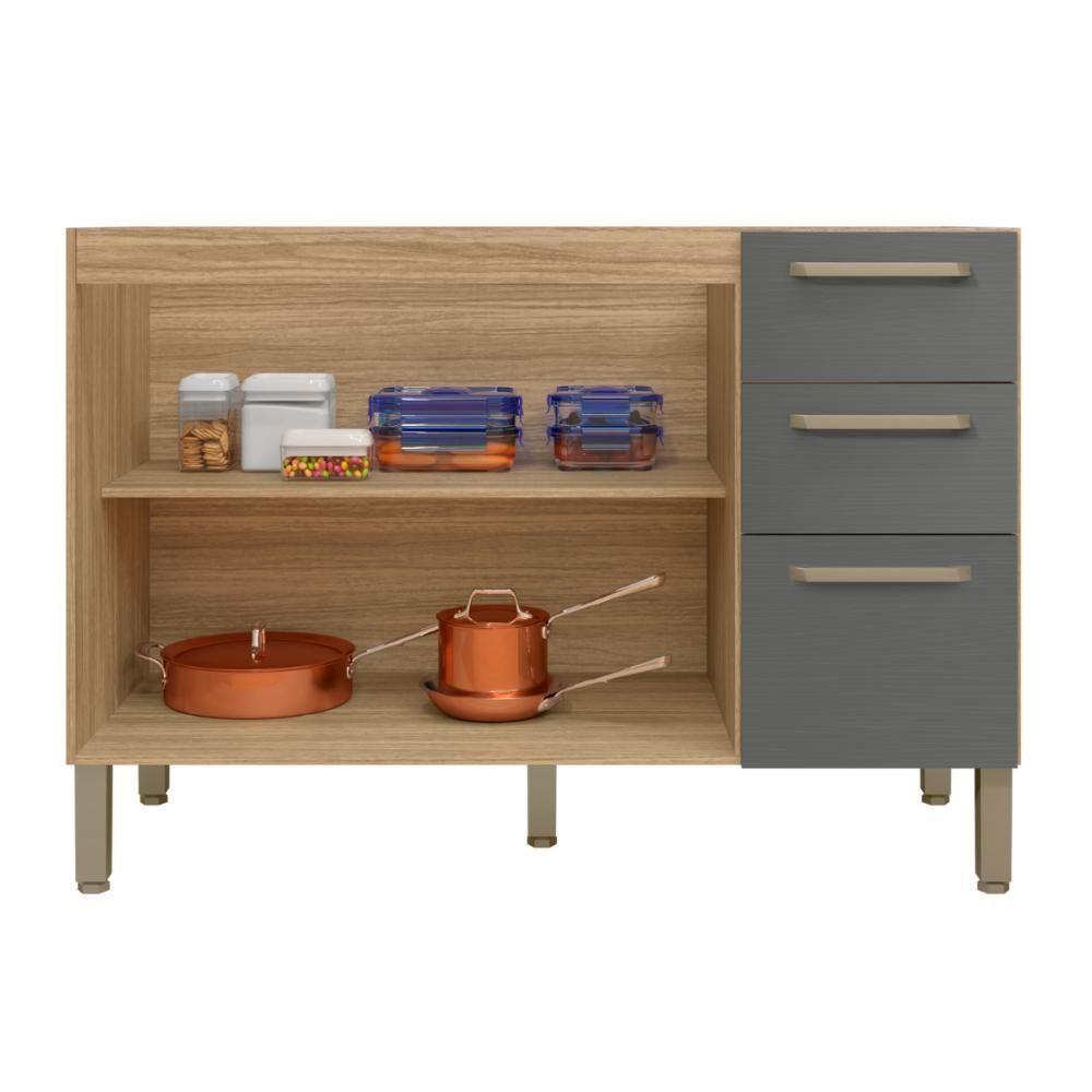 Balcão Cozinha Com Tampo E 2 Portas New Freijó Gris - 3