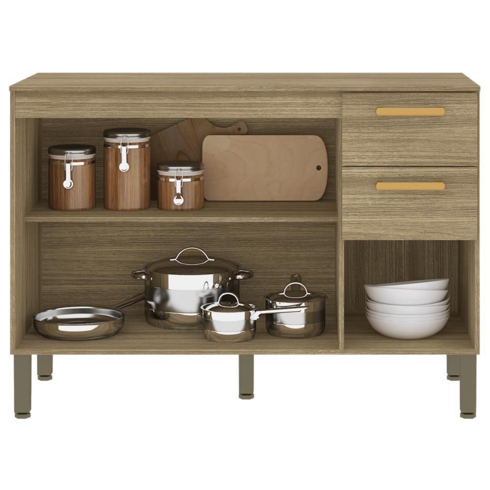 Balcão Sem Tampo Com 3 Portas E 2 Gavetas Dortmund Freijó - 3