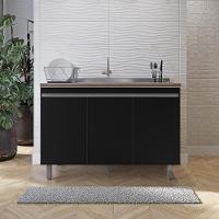 Balcão Gabinete De Pia Sem Tampo 120cm 3 Portas Malu - Nathan Móveis Cor Preto - 1