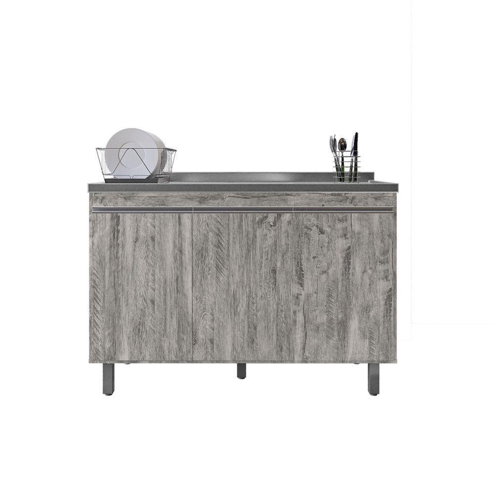 Balcão Gabinete De Pia Sem Tampo 120cm 3 Portas Manu - Ajl Móveis Cor Rustico - 1