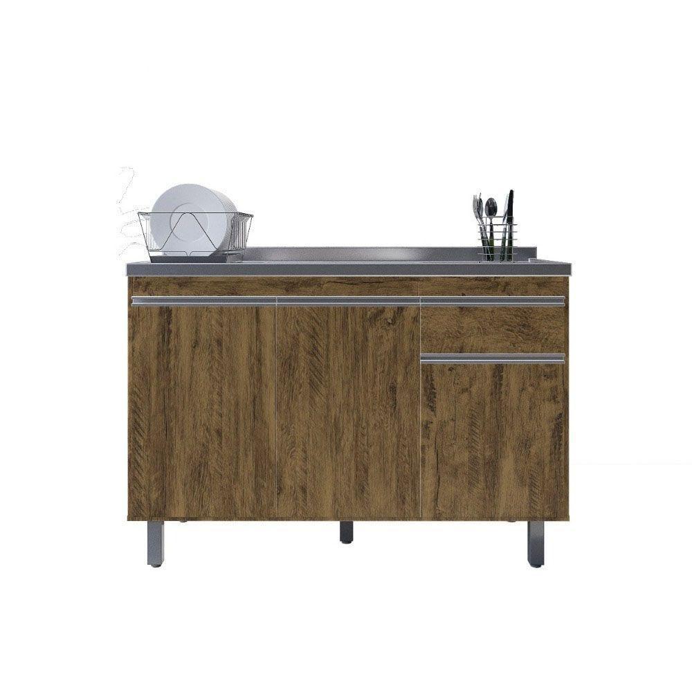 Balcão Gabinete De Pia Sem Tampo 120cm 3 Portas Pop - Nathan Móveis Cor Chocolate - 4