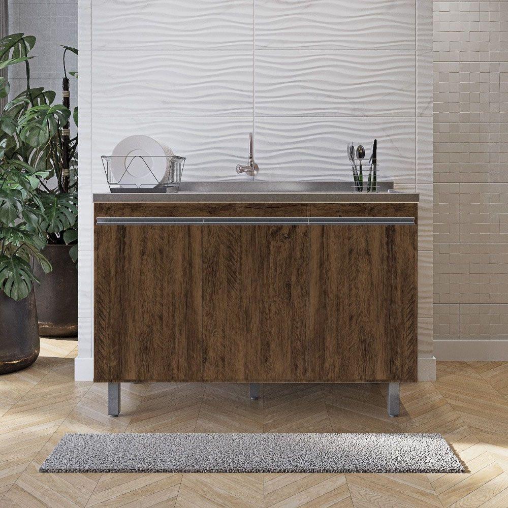 Balcão Gabinete De Pia Sem Tampo 120cm 3 Portas Malu - Nathan Móveis Cor Chocolate - 4