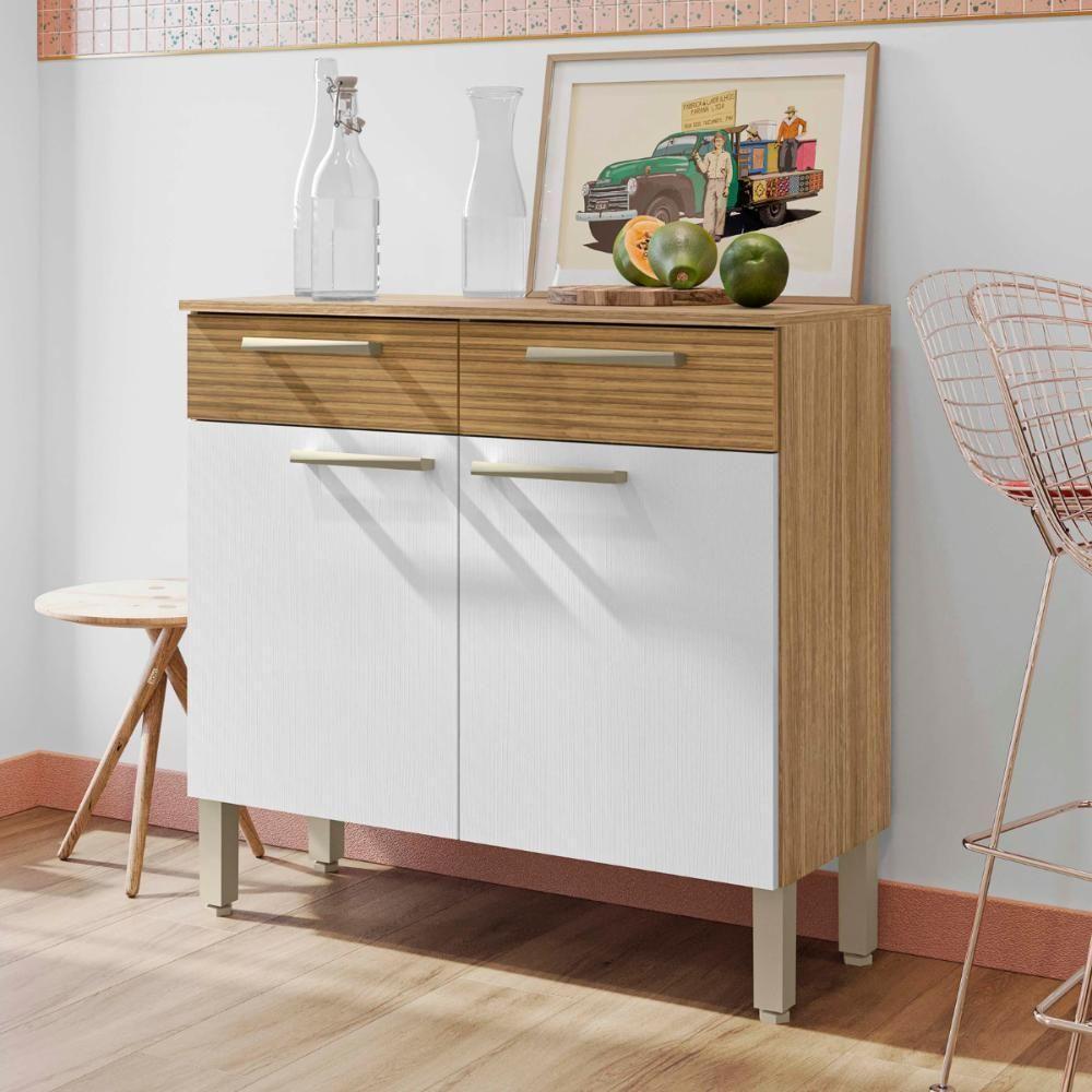 Balcão de Cozinha com 2 Portas Nantes Freijó Supremo Ripado - 2