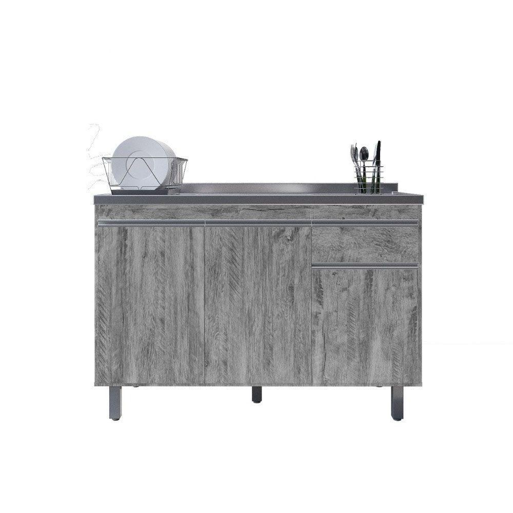 Balcão Gabinete De Pia Sem Tampo 120cm 3 Portas Pop - Nathan Móveis Cor Rustico - 1