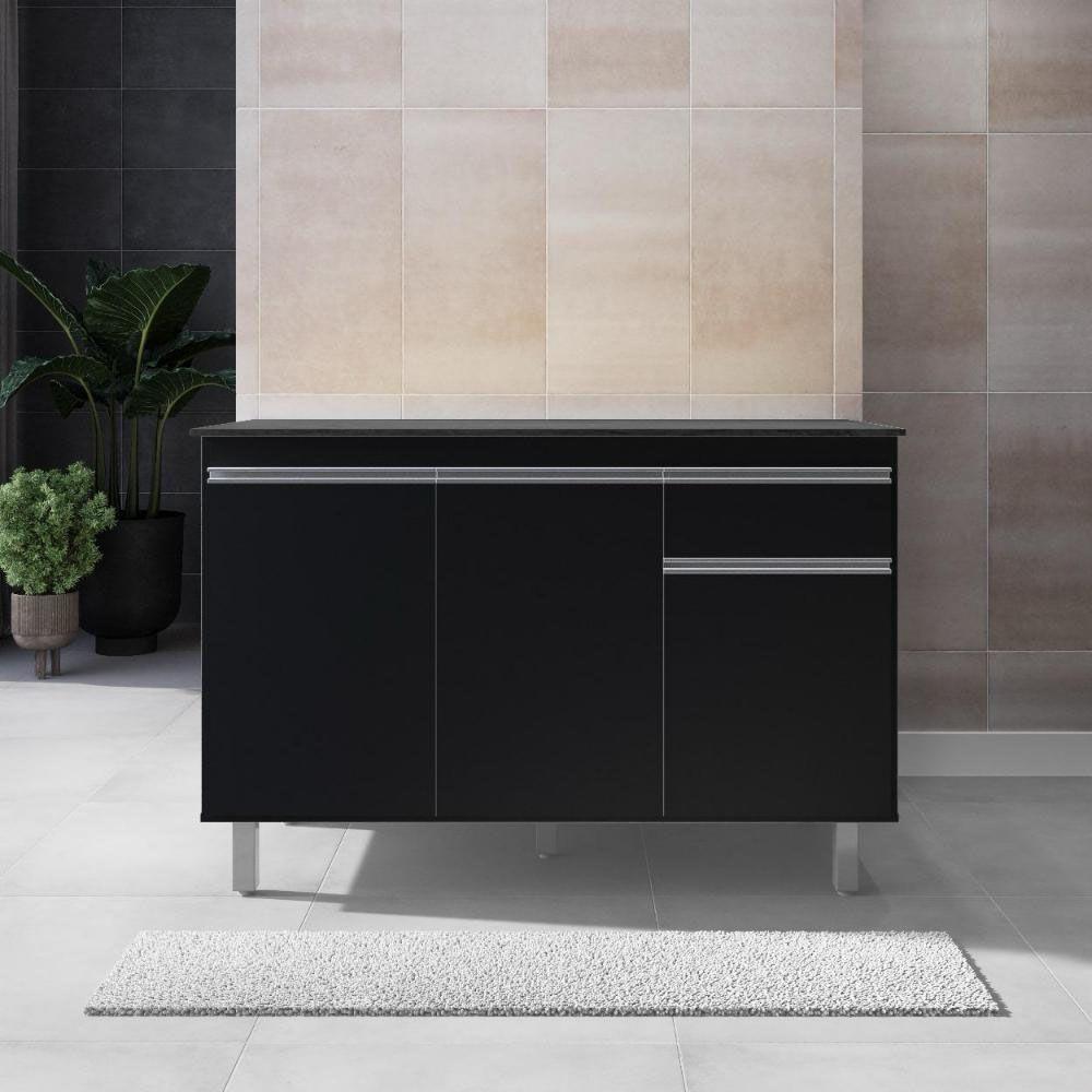 Balcão Gabinete De Pia Sem Tampo 120cm 3 Portas Pop - Nathan Móveis Cor Preto - 4