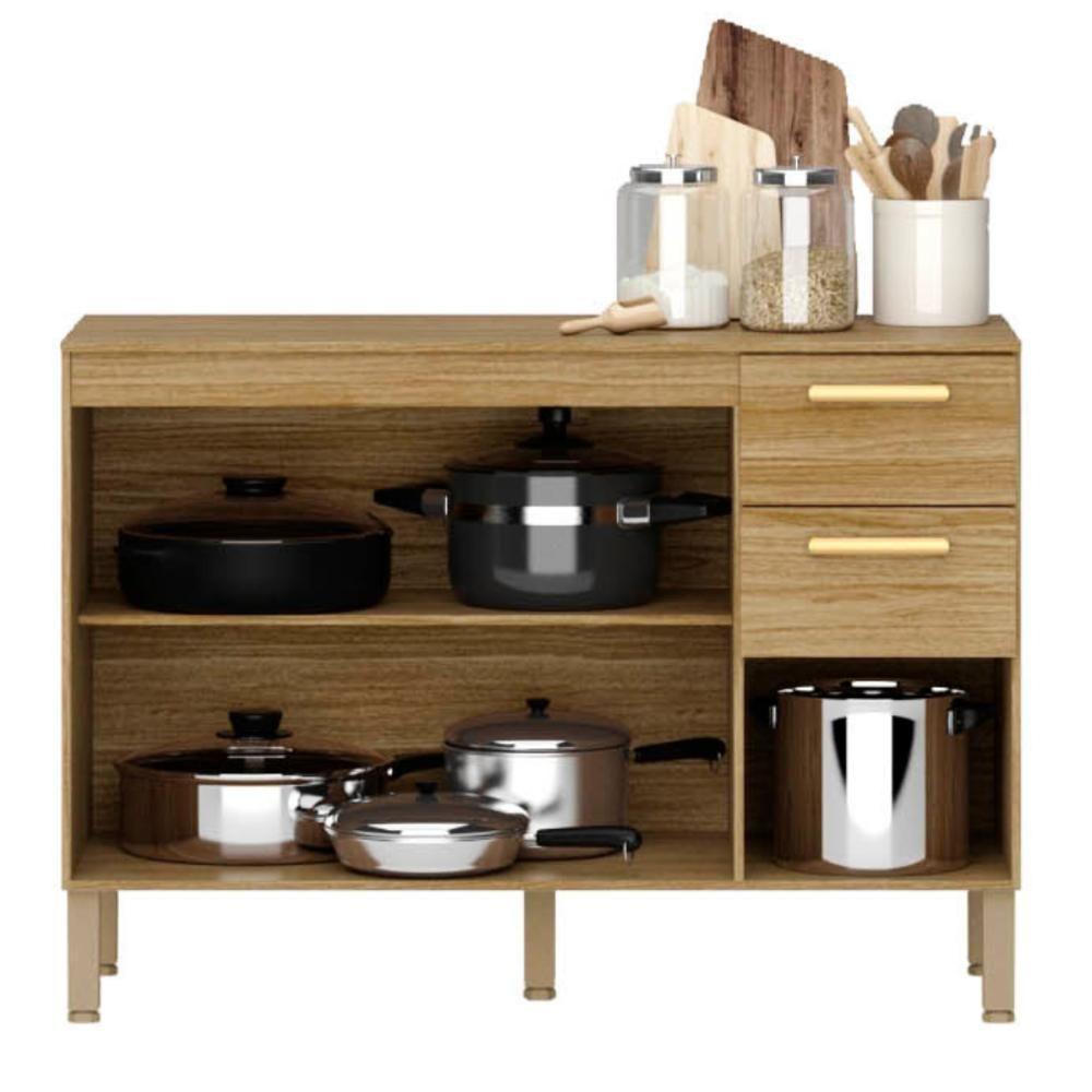 Balcão com Tampo 3 Portas e 2 Gavetas Kiev Freijó - 3