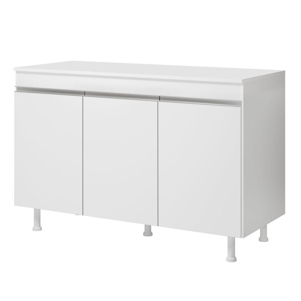 Balcão Buffet Gabinete De Cozinha Lux 120cm 100% Mdf Com Tampo 03 Portas Branco - Desk Design - 2