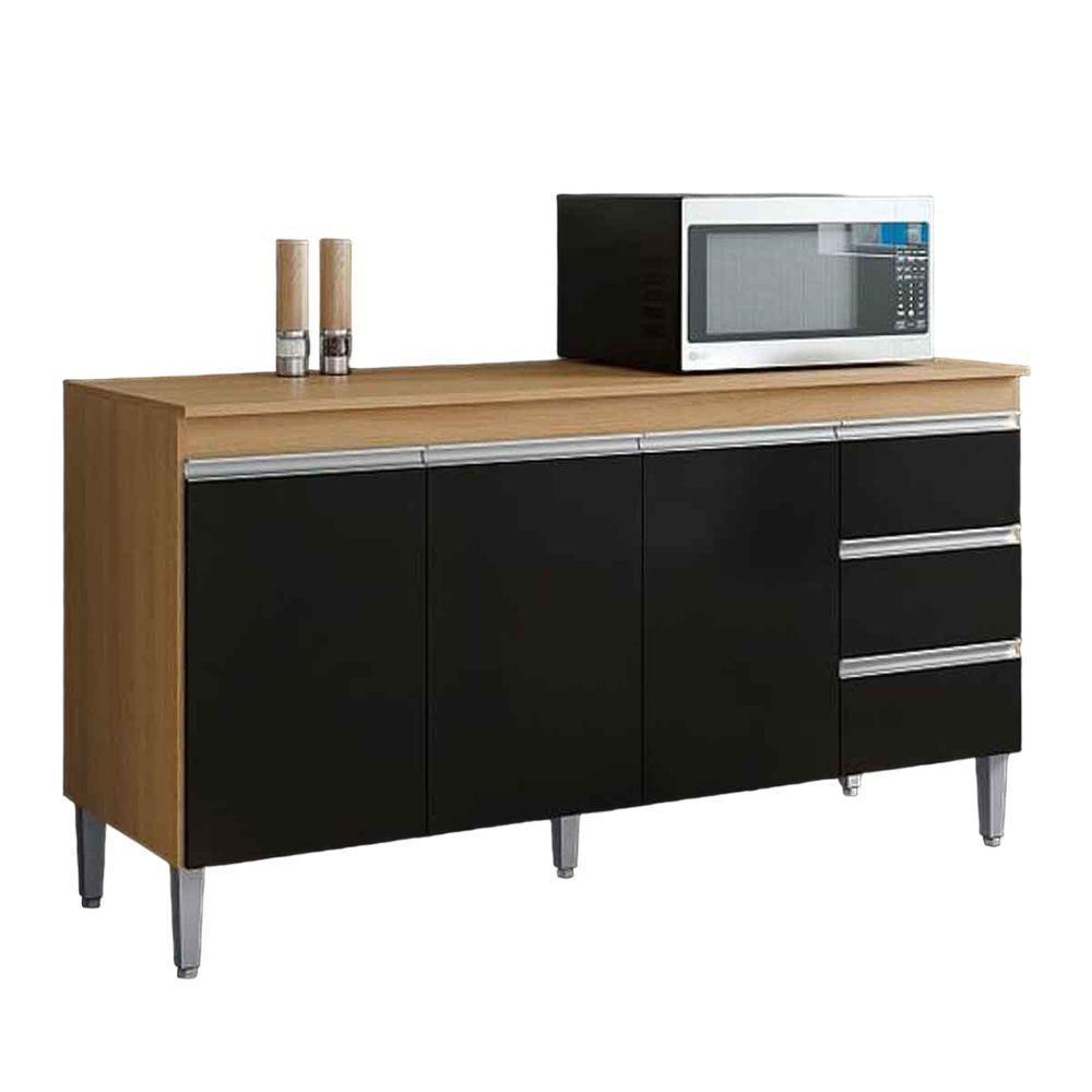 Balcão De Pia 150 Cm Adriana 3 Portas 3 Gavetas Amêndoa-preto - 2