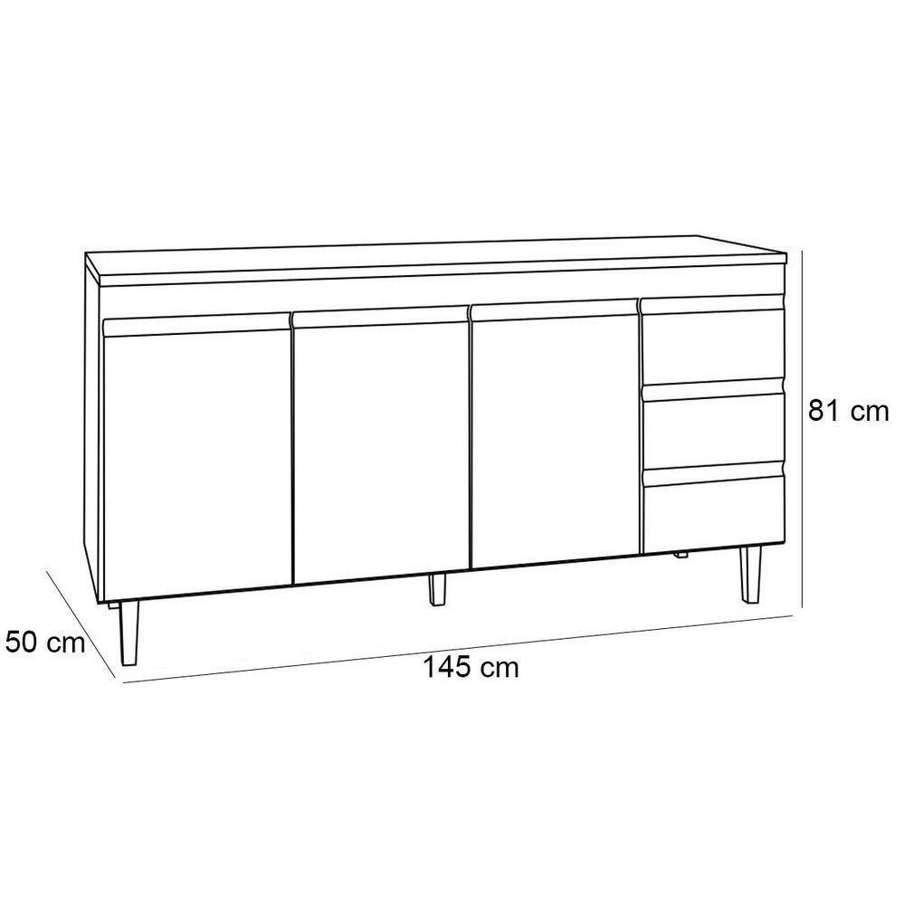 Balcão De Pia 150 Cm Adriana 3 Portas 3 Gavetas Amêndoa-preto - 6