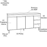 Balcão De Pia 150 Cm Adriana 3 Portas 3 Gavetas Amêndoa-preto - 5