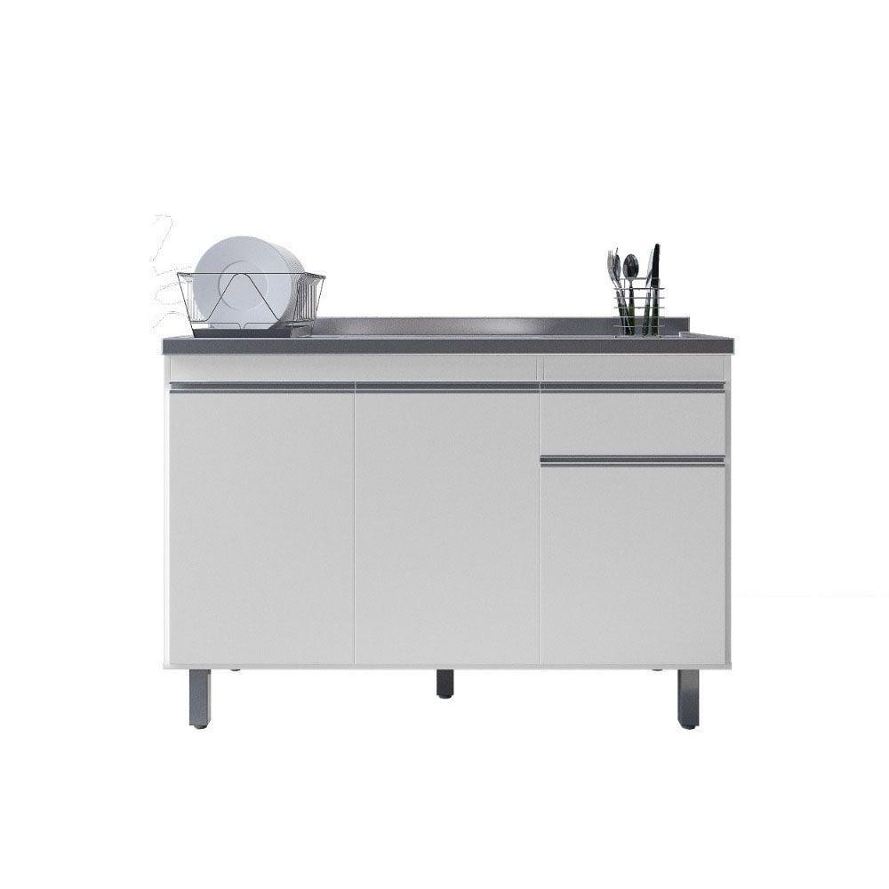 Balcão Gabinete De Pia Sem Tampo 120cm 3 Portas Pop - Nathan Móveis Cor Branco - 4