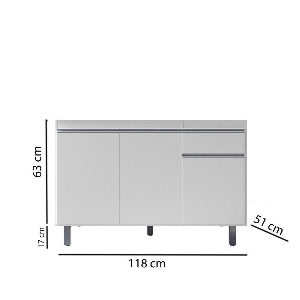 Balcão Gabinete De Pia Sem Tampo 120cm 3 Portas Pop - Nathan Móveis Cor Branco - 5