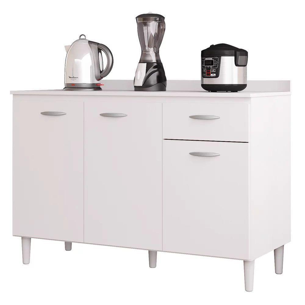 Balcão De Cozinha Sem Tampo 3 Portas 1 Gaveta 120cm - Poquema Cor Branco - 5