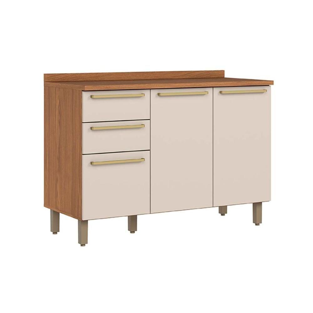 Balcão de Cozinha Requinte p/ Pia 3 Portas e 2 Gavetas c/Tampo 120cm Nature/Areia - Henn - 1