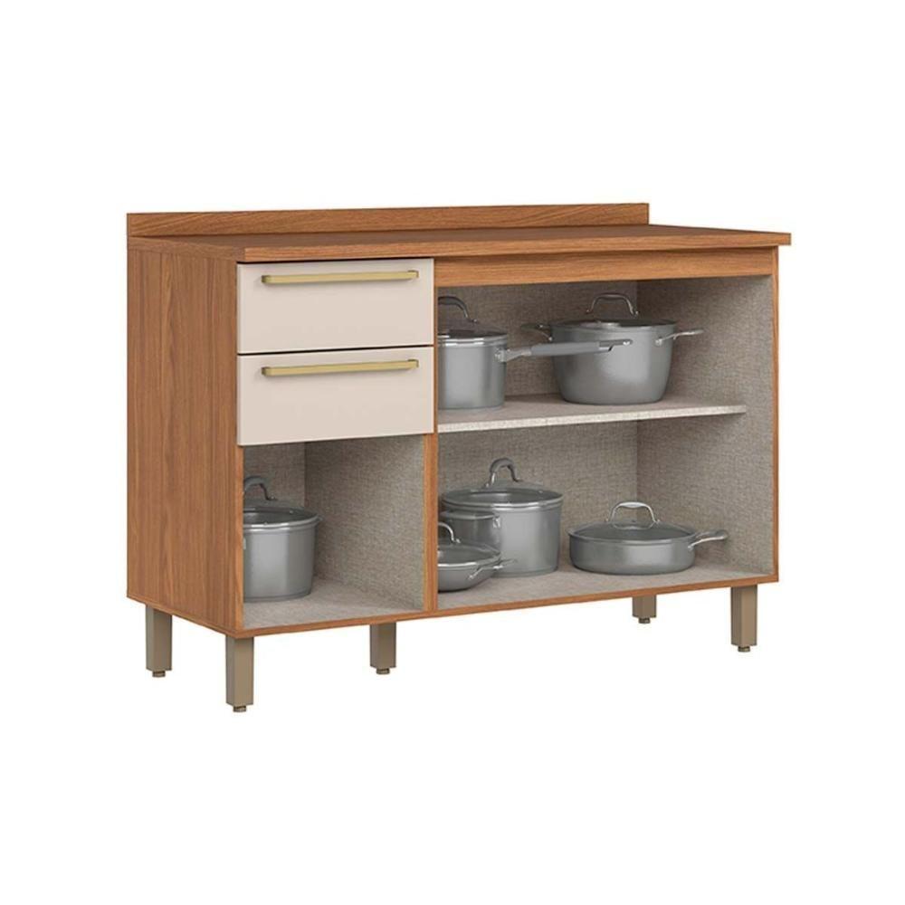 Balcão de Cozinha Requinte p/ Pia 3 Portas e 2 Gavetas c/Tampo 120cm Nature/Areia - Henn - 4