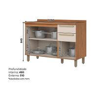 Balcão de Cozinha Requinte p/ Pia 3 Portas e 2 Gavetas c/Tampo 120cm Nature/Areia - Henn - 5