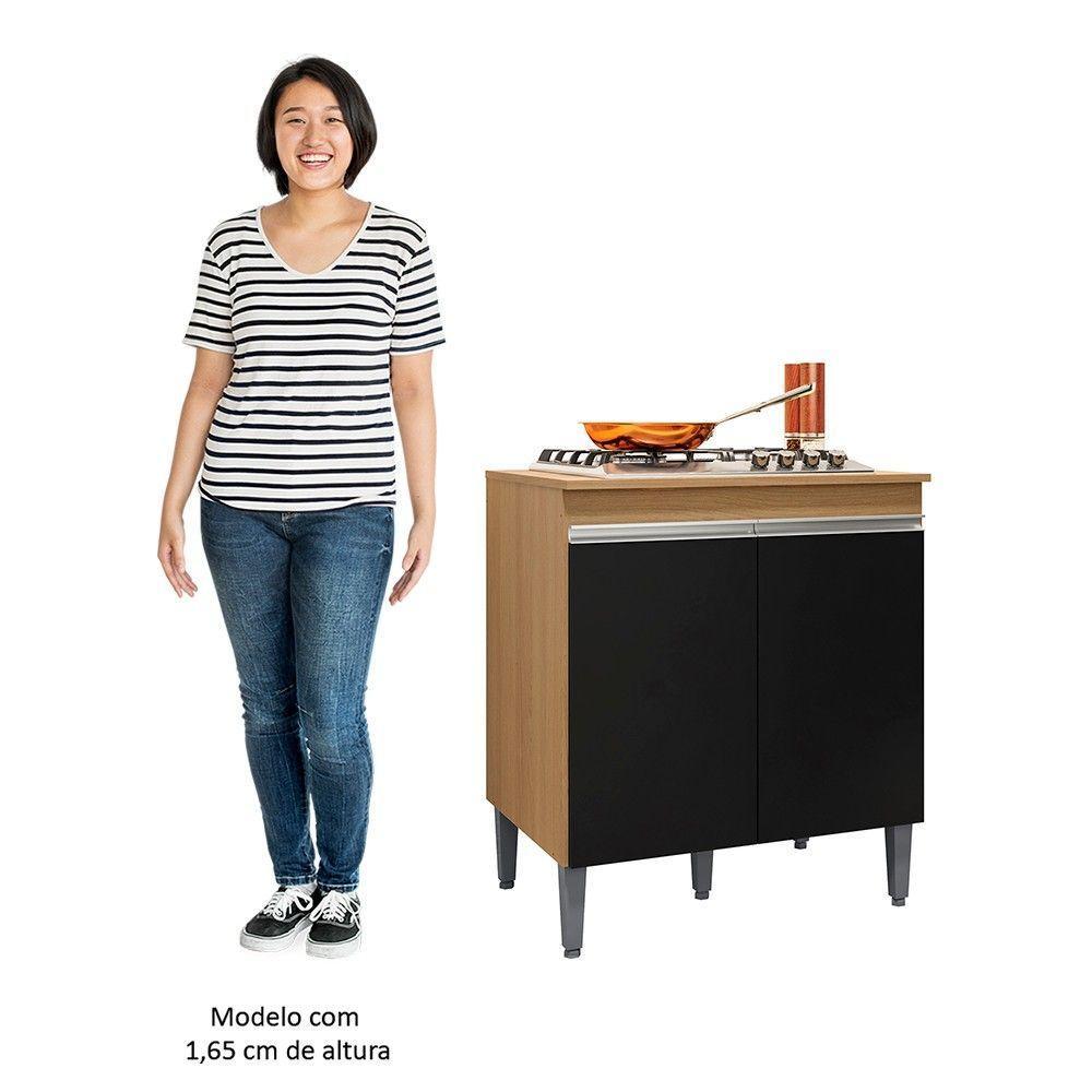 Balcão De Cozinha Para Cooktop Com Tampo Andréia Amêndoa Preto - 2