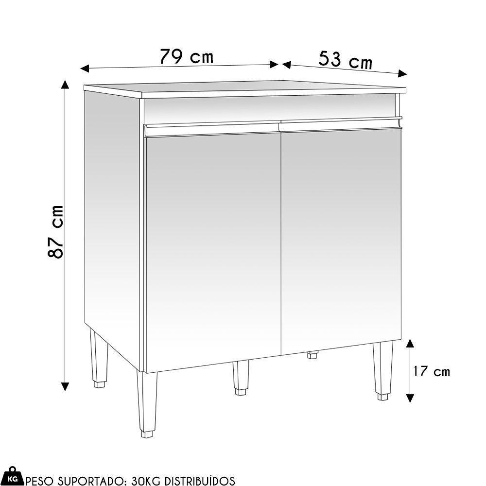 Balcão De Cozinha Para Cooktop Com Tampo Andréia Amêndoa Preto - 3