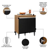 Balcão De Cozinha Para Cooktop Com Tampo Andréia Amêndoa Preto