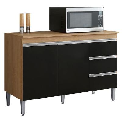 Balcão De Cozinha Com Tampo 120cm 3 Gavetas Andréia Amêndoa Preto