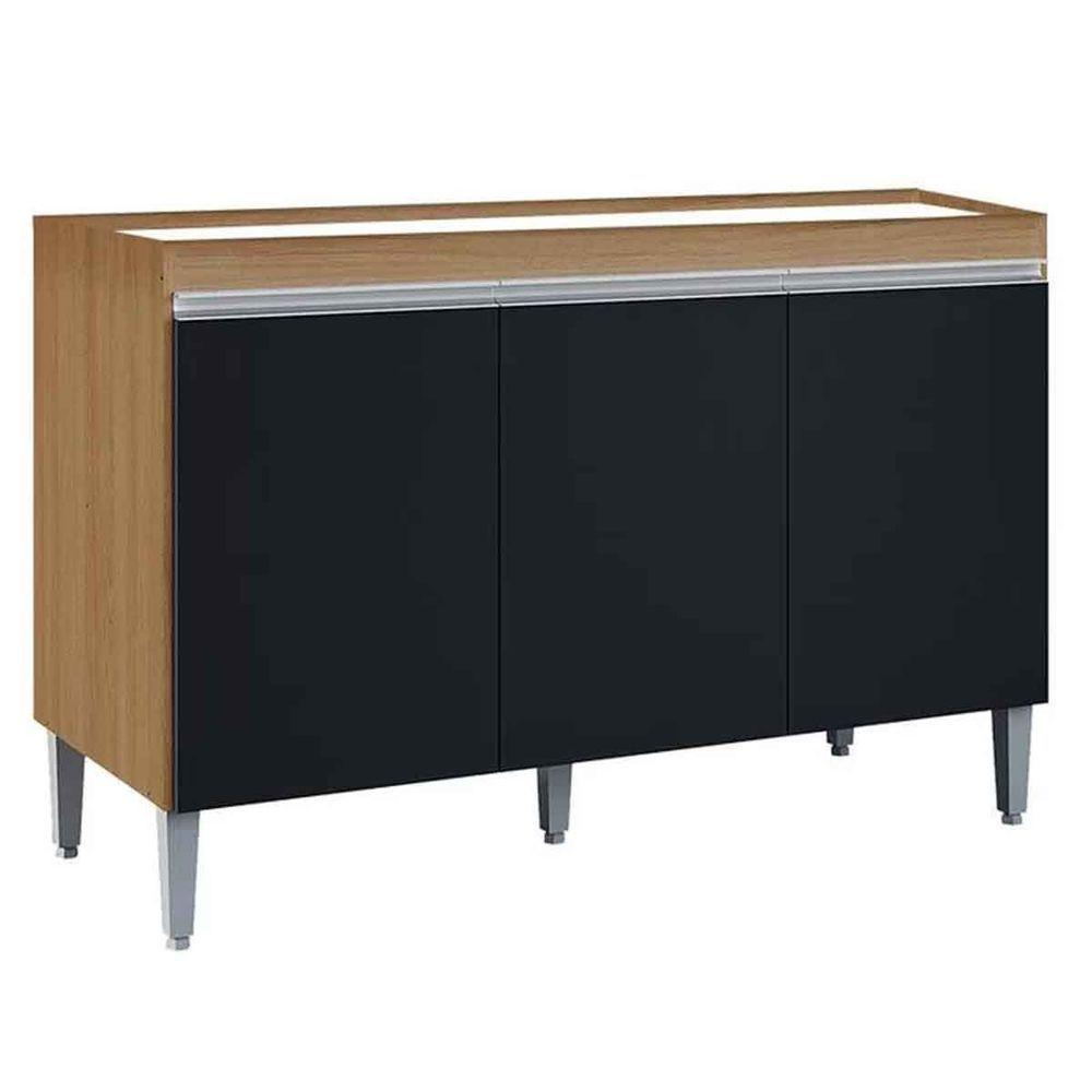 Balcão De Pia Para Cozinha 120 Cm Kadu 3 Portas Amêndoa-preto - 1