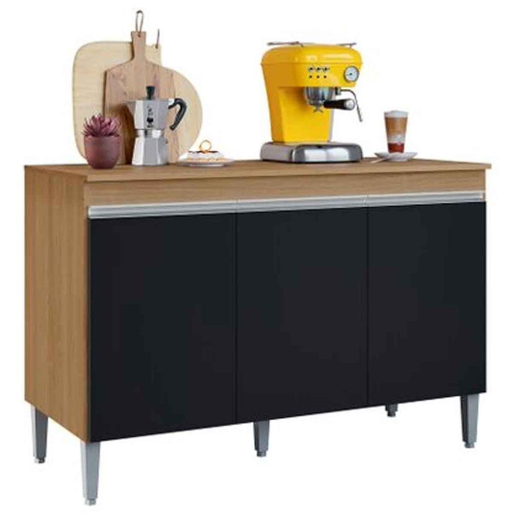 Balcão De Pia Para Cozinha 120 Cm Kadu 3 Portas Amêndoa-preto - 4
