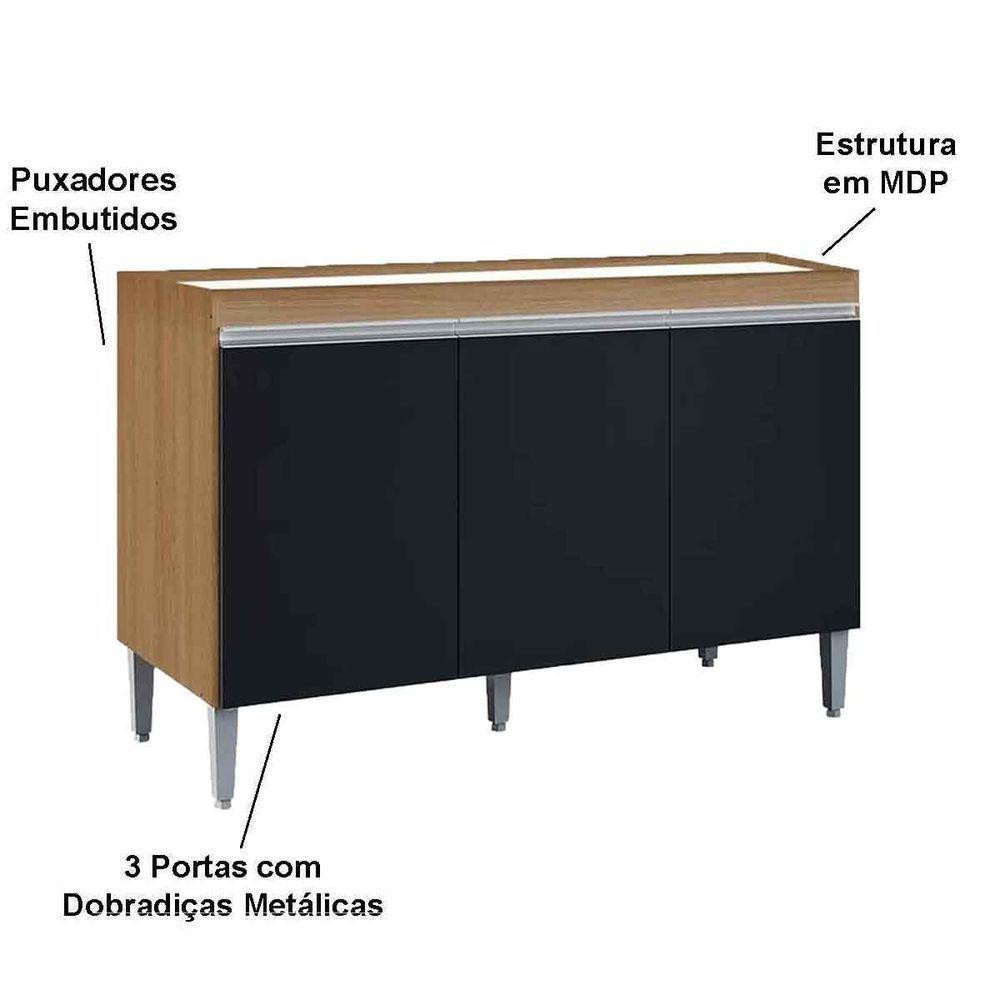 Balcão De Pia Para Cozinha 120 Cm Kadu 3 Portas Amêndoa-preto - 6
