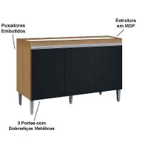 Balcão De Pia Para Cozinha 120 Cm Kadu 3 Portas Amêndoa-preto - 6