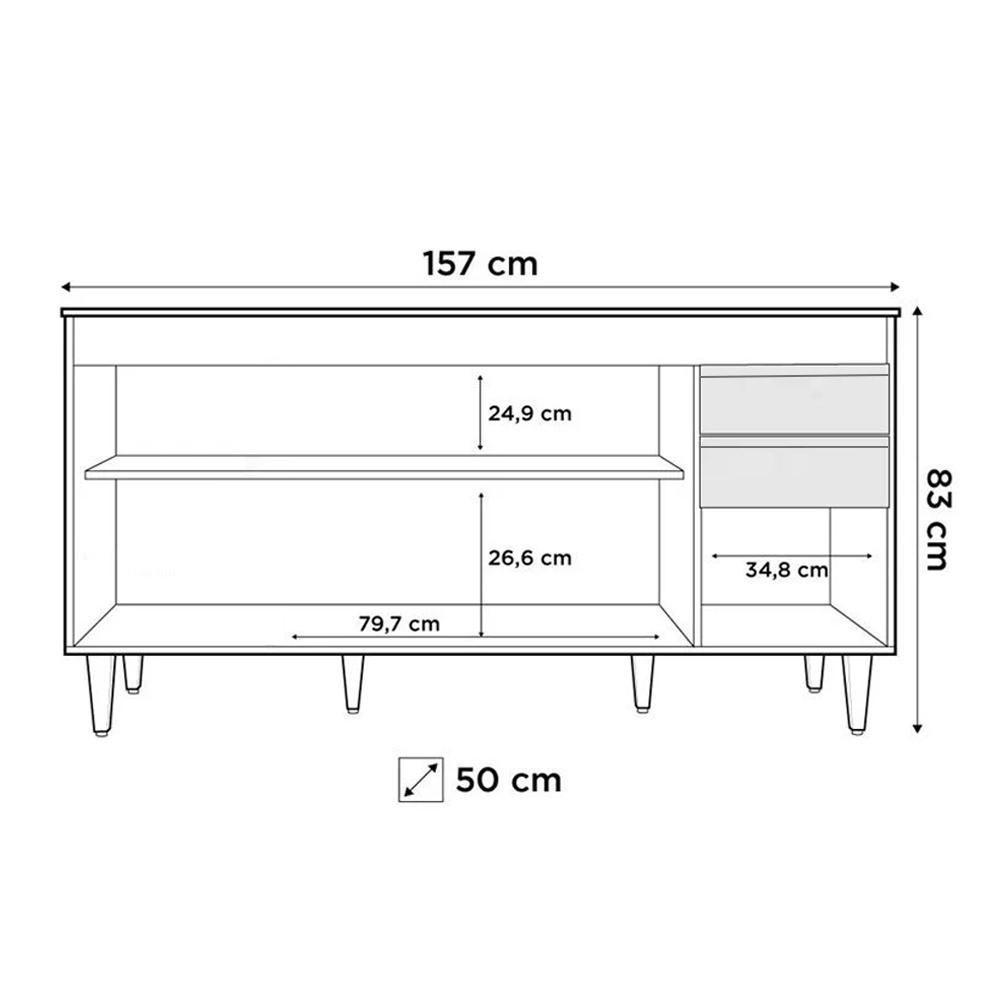 Balcão Gabinete 160cm Sem Tampo 4 Portas 2 Gavetas Arkansas Castanho/cinza - Lumil Móveis - 4