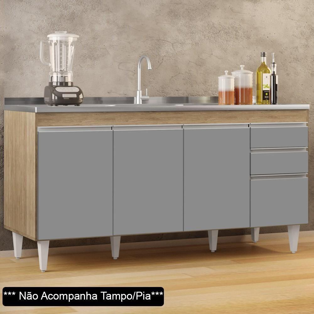 Balcão Gabinete 160cm Sem Tampo 4 Portas 2 Gavetas Arkansas Castanho/cinza - Lumil Móveis - 6