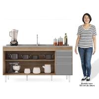 Balcão Gabinete 160cm Sem Tampo 4 Portas 2 Gavetas Arkansas Castanho/cinza - Lumil Móveis - 3