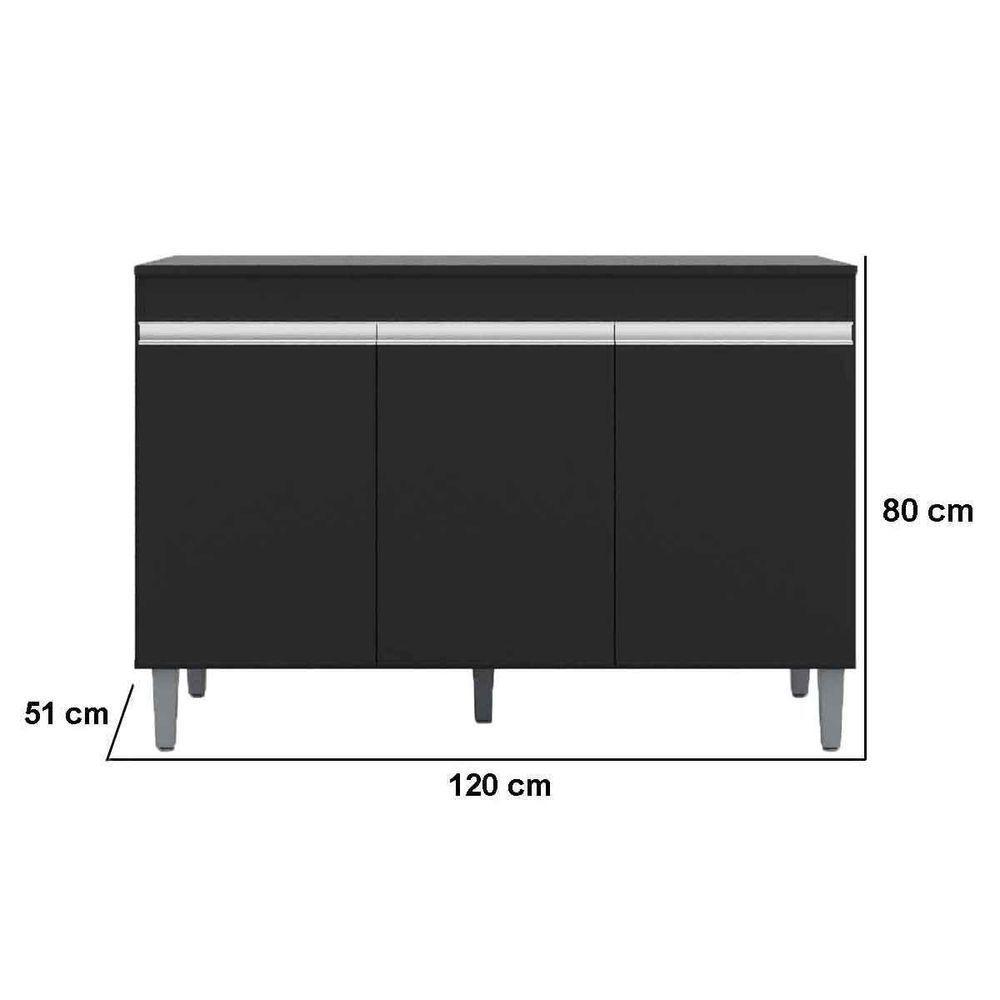 Balcão De Pia Para Cozinha 120 Cm Kadu 3 Portas Preto - 6