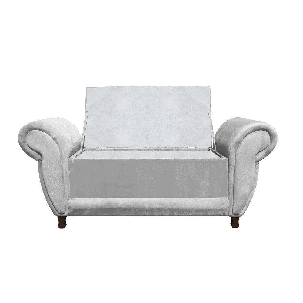 Recamier Com Baú Itália Namoradeira Calçadeira Suede Cinza - 2