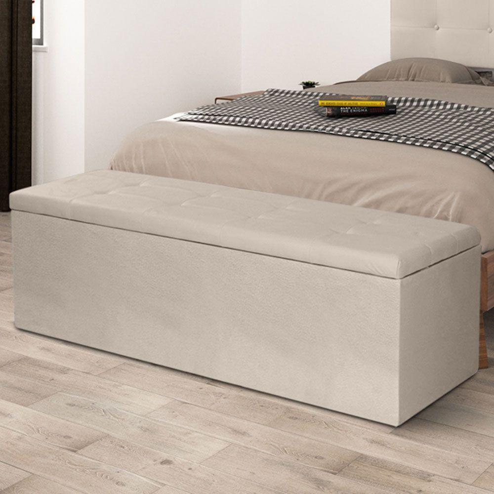 Calçadeira Recamier Baú Queen 1,60m Berlim Suede Bege - Pallazio - 5