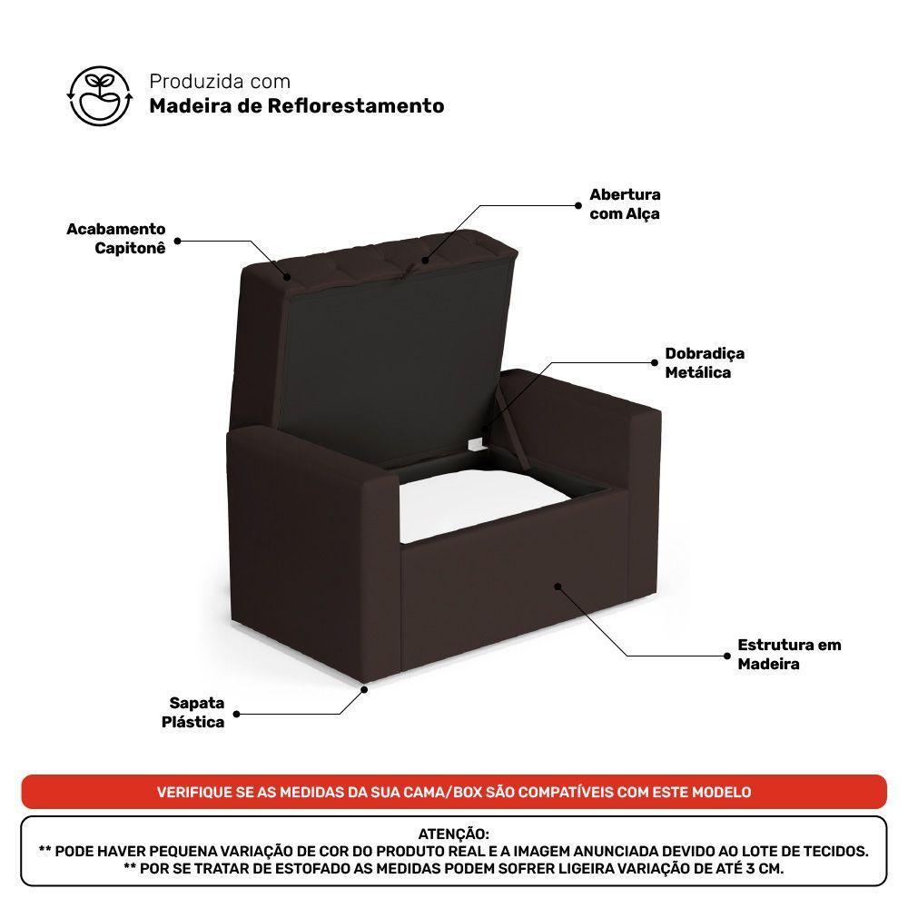 Calçadeira Báu Solteiro Atena 90cm Capitonê Suede Marrom - Desk Design - 4