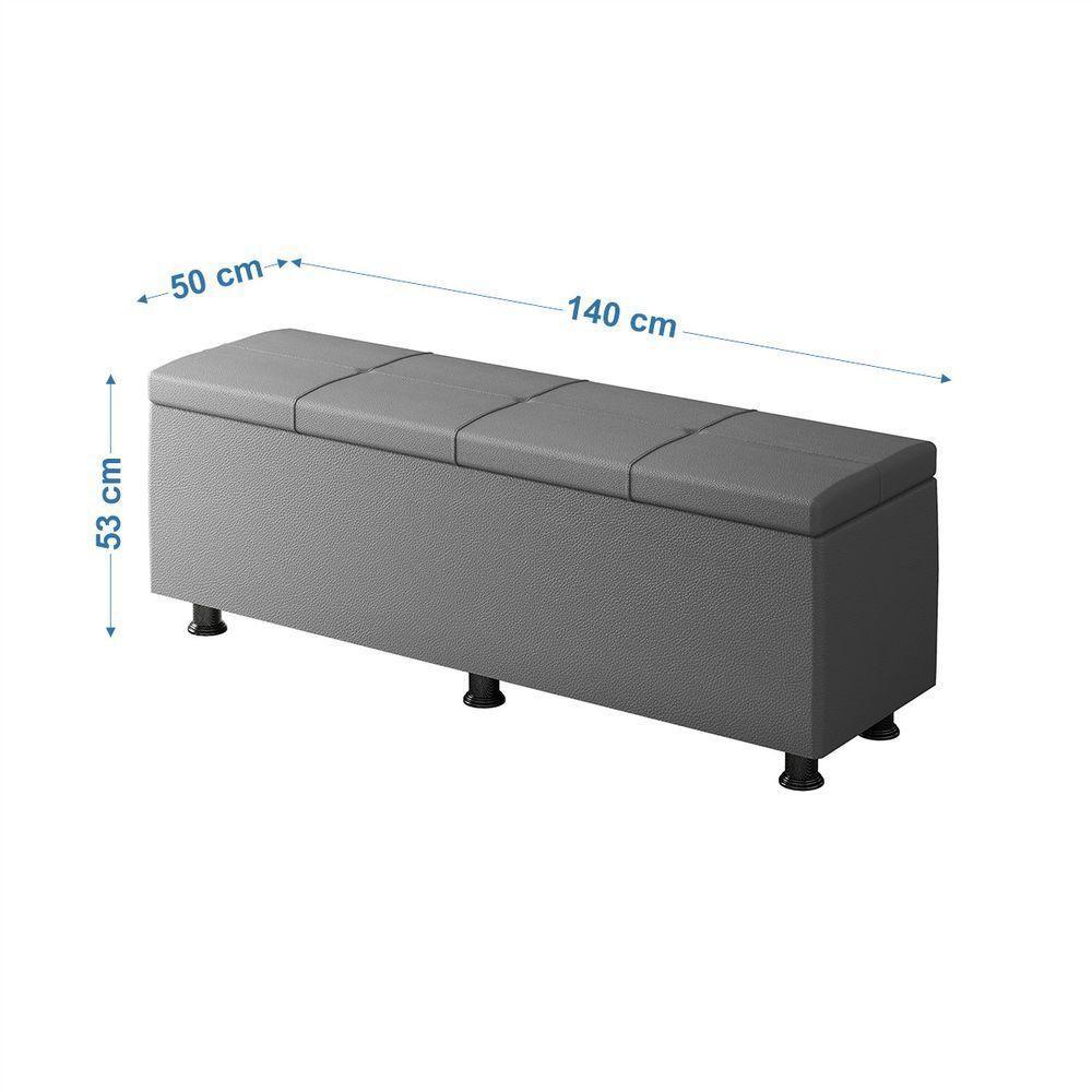 Baú Sapateira Estofada Casal 140 Cm Marte Corino - Skybox Cor Cinza - 3