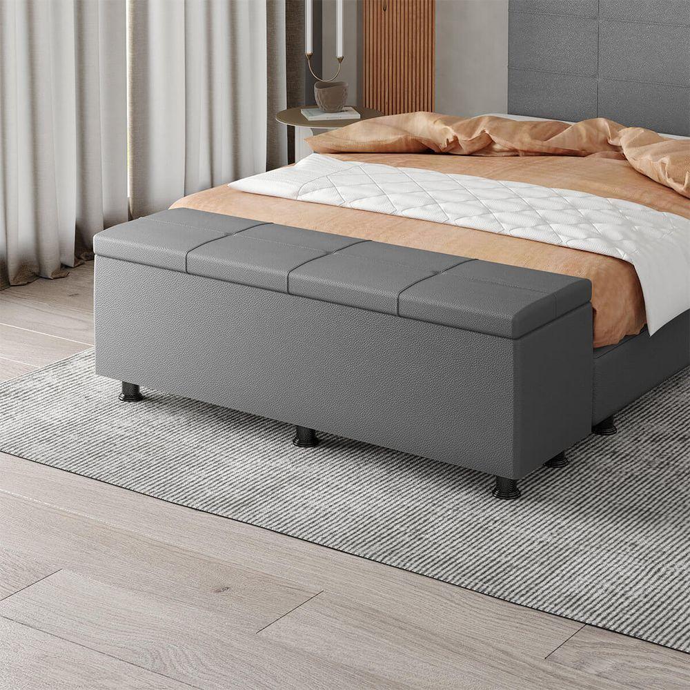 Baú Sapateira Estofada Casal 140 Cm Marte Corino - Skybox Cor Cinza - 4