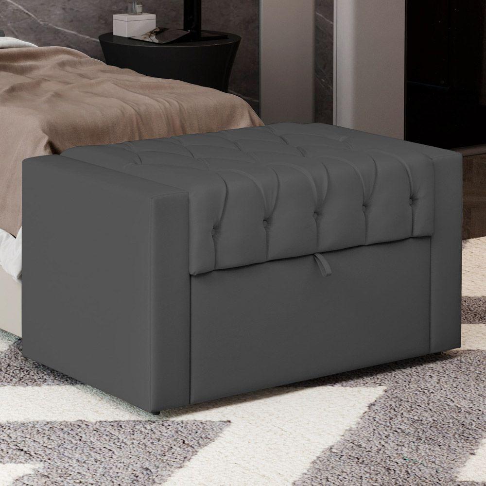 Calçadeira Báu Solteiro Atena 90cm Capitonê Suede Cinza - Desk Design - 5