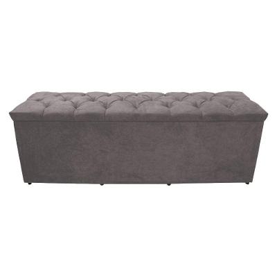 Calçadeira Baú Paris King 195 Cm Botão Strass Suede Prata Eli Móveis