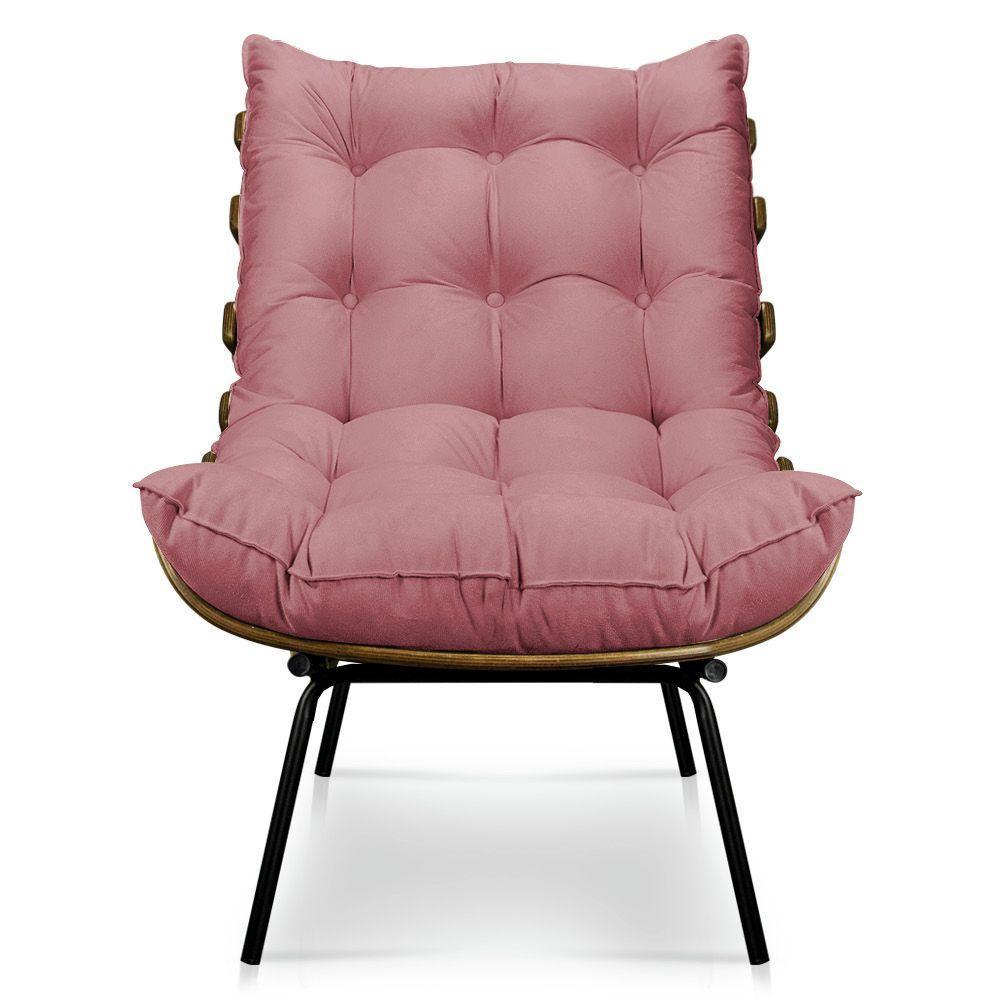 Kit Poltrona Costela Com Puff Para Sala Suede Rose - 3