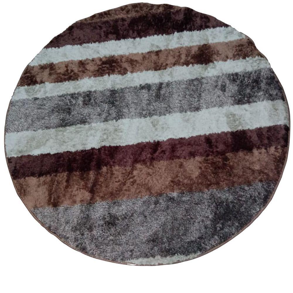 Tapete Redondo 1,50m Macio Antider. Cappuccino Listrado - 2