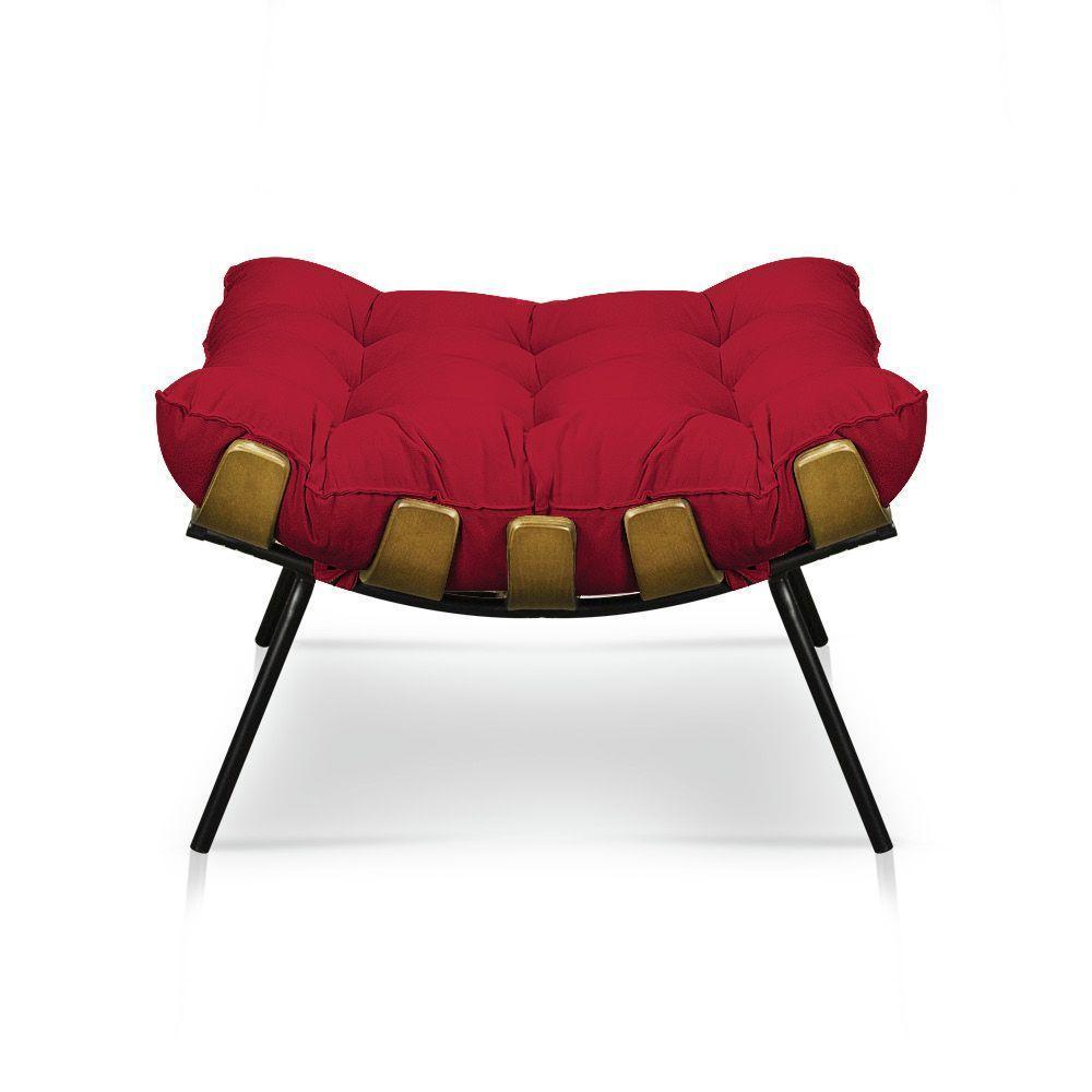 Kit Poltrona Costela Com Puff Para Sala Veludo Vermelho - 4