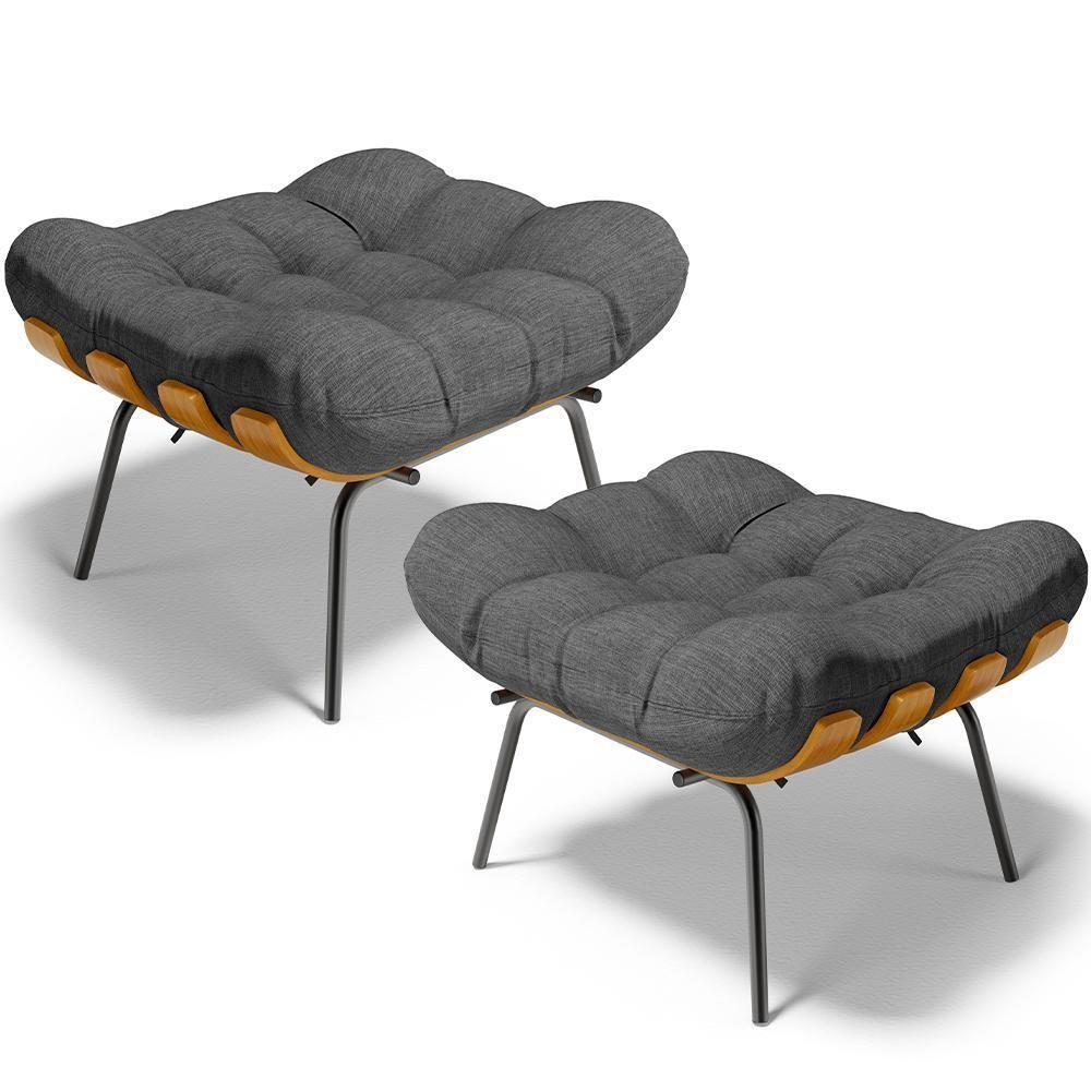 Kit 02 Puffs Decorativos Sala De Estar Costela L02 Linho Cinza Escuro - Lyam Decor - 1